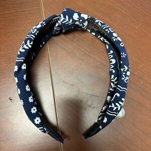 Navy Floral Headband with Pearl Detail